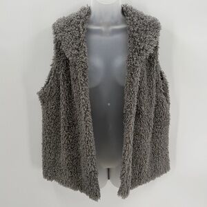 Krazy Kat Vest Women's L Gray Faux Fur Teddy Bear Boho Hippie Artsy Casual READ